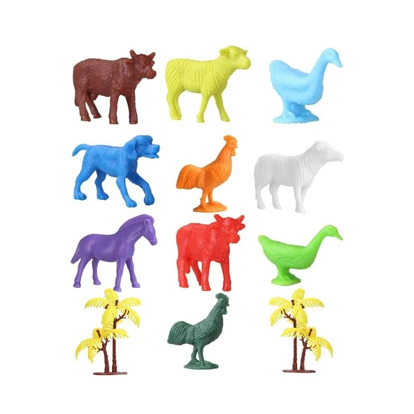 OMZ 676 Toy Play 12 Parça Renkli Mini Çiftlik Hayvanları Figür Seti 4-6cm Kız Erkek Çocuk Oyuncak Eğitic ürün görseli 1
