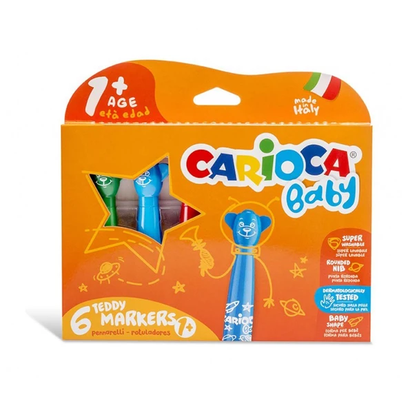OMZ Carioca Teddy Jumbo Keçeli Boya Kalemi 6'lı Kız Erkek Çocuk Oyuncak Eğitici Oyuncaklar ürün görseli 1