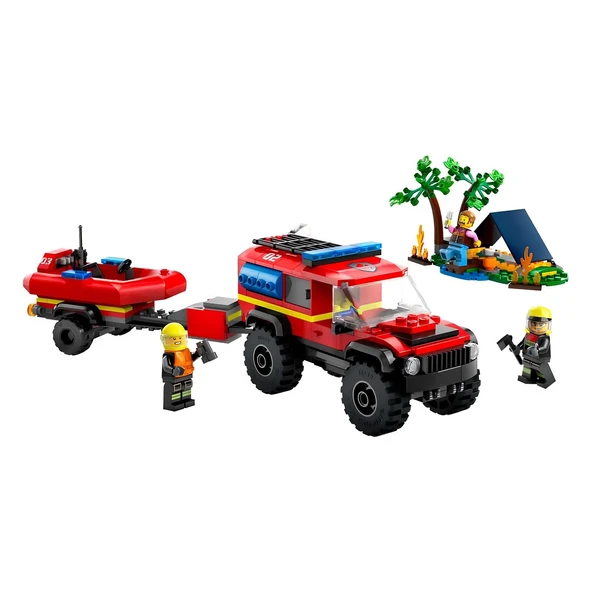 OMZ LEGO 4x4 Kurtarma Botlu İtfaiye Kamyonu Kız Erkek Çocuk Oyuncak Eğitici Oyuncaklar ürün görseli 1