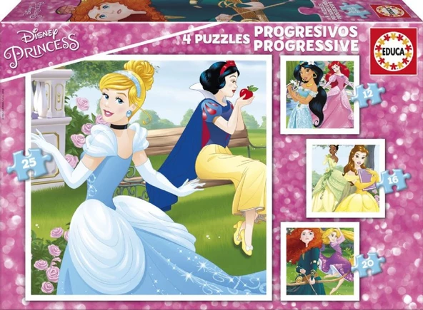 Educa 12+16+20+25 Parça Aşamalı Puzzle Seti (Disney Princess) ürün görseli 1