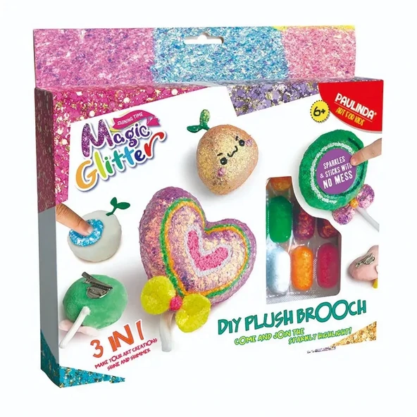 OMZ Paulinda Magic Glitter 3n1 DIY Plush Brooch Hobi Set S01095600 Kız Erkek Çocuk Oyuncak Eğitici Oyunc ürün görseli 1