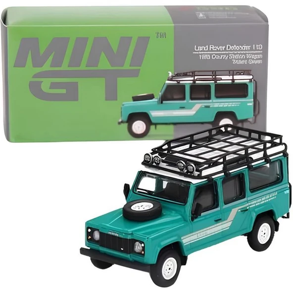 OMZ Mini GT 1-64 Land Rover Defender 110 1985 County Station Wagon Trident Green Kız Erkek Çocuk Oyuncak ürün görseli 1