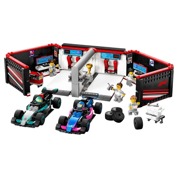 OMZ LEGO City F1 Garajı ve Mercedes-AMG ve Alpine Arabaları 60444 Kız Erkek Çocuk Oyuncak Eğitici Oyunca ürün görseli 1