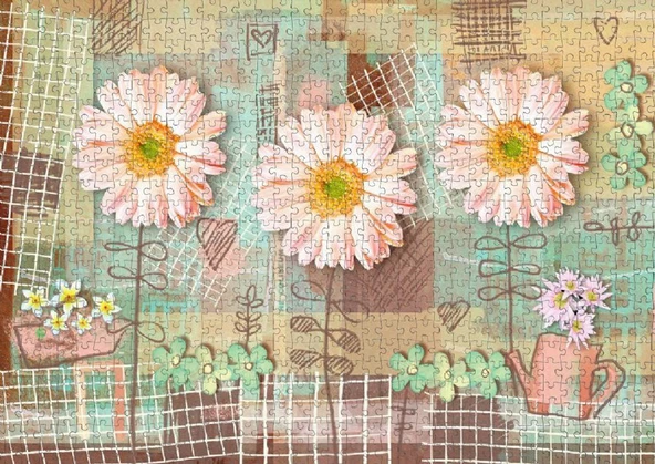 Nova 1000 Parça Pembe Gerbera Çiçekleri Puzzle - Resim 3
