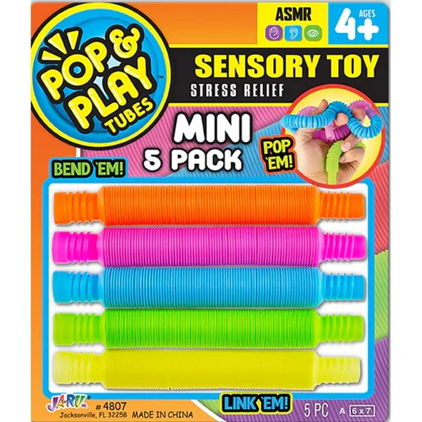 OMZ Pop & Play Tubes Duyusal Stres Oyuncağı Mini 5'li Kız Erkek Çocuk Oyuncak Eğitici Oyuncaklar ürün görseli 1