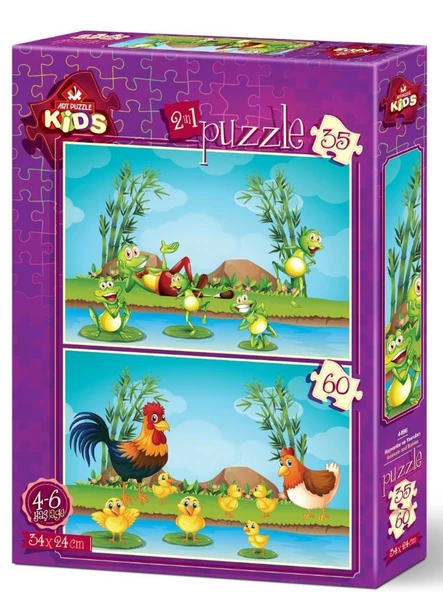 Art Kids Hayvanlar ve Yavruları 35+60 Parça 2'li Çocuk Puzzle ürün görseli 1