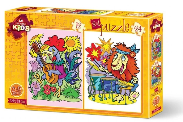 Art Kids Puzzle - 12+24 Parça Müzisyen Hayvanlar Çocuk Puzzle ürün görseli 1