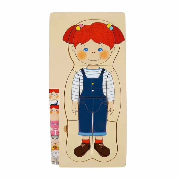 OMZ Woody Oyna Öğren Katmanlı İnsan Vücudu Ahşap Puzzle 4 x 7 Parça Kız Erkek Çocuk Oyuncak Eğitici Oyun ürün görseli 1
