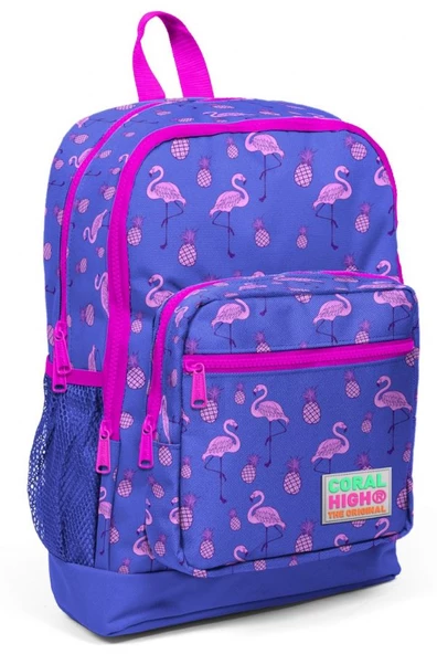 Coral High Kız Çocuk İlkokul Çantası - Pembe-Mor Flamingo Desenli - Dört Bölmeli ürün görseli 1