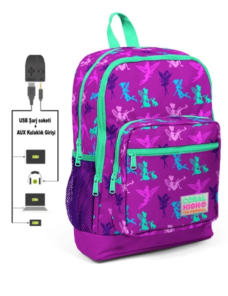 Coral High Kids Dört Gözlü Kız Çocuk İlkokul Çantası - Peri Baskılı - USB+AUX Soketli ürün görseli 1