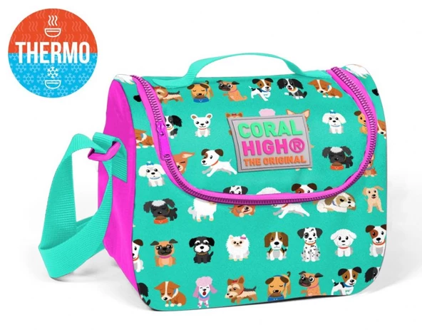 Coral High Yeşil Köpek Desenli Termoslu Beslenme Çantası - Kız Çocuk ürün görseli 1
