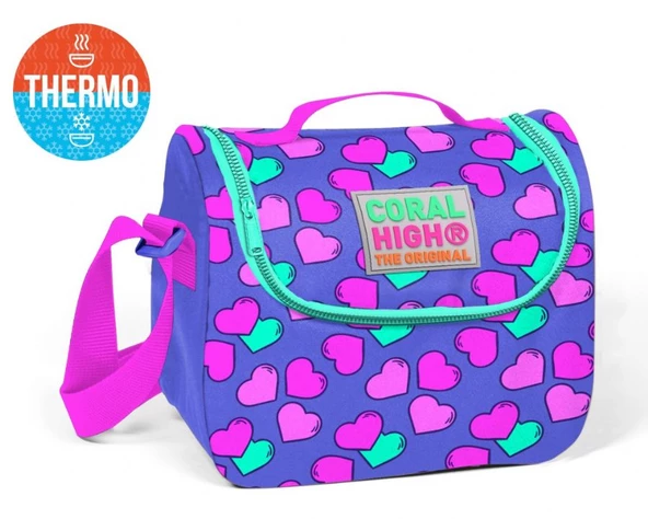 Coral High Mor Kalp Desenli Termoslu Beslenme Çantası - Kız Çocuk ürün görseli 1