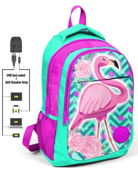 Coral High Kids Flamingo İlk ve Ortaokul Sırt Çantası - USB ve AUX Çıkışlı ürün görseli 1