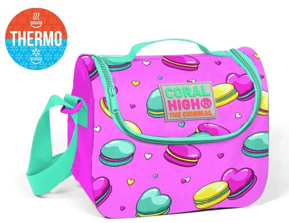 Coral High Pembe Makaron Desenli Termoslu Beslenme Çantası - Kız Çocuk ürün görseli 1