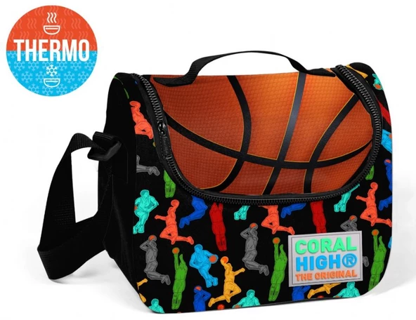 Coral High Sİyah Basketbol Desenli Termoslu Beslenme Çantası - Erkek Çocuk ürün görseli 1