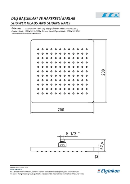 Eca Tiera Duş Başlığı 200x200 102145029 - Resim 2