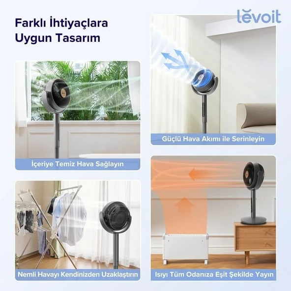 Levoit Pedestal Circulator Vantilatör - Gri - Resim 4