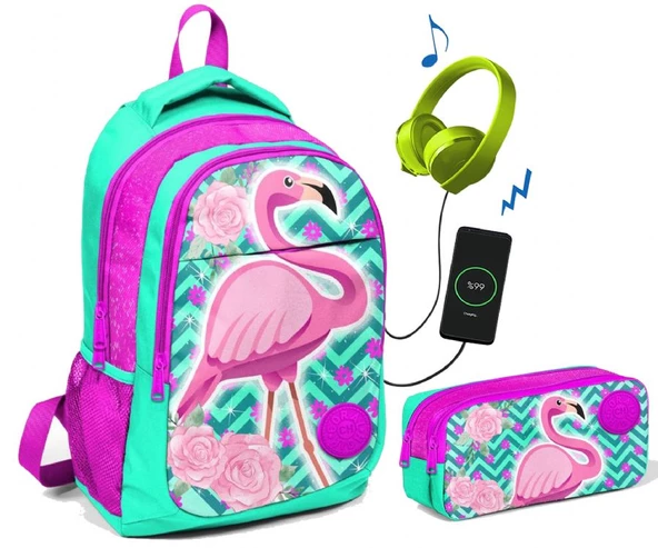 Coral High Pembe/Yeşil Flamingo Baskılı Okul Çanta Seti - Kız Çocuk ürün görseli 1