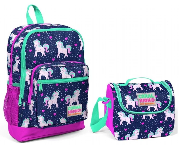 Coral High Kız Çocuk Unicorn Desenli İlkokul Çanta Seti - USB ve AUX Çıkışlı ürün görseli 1