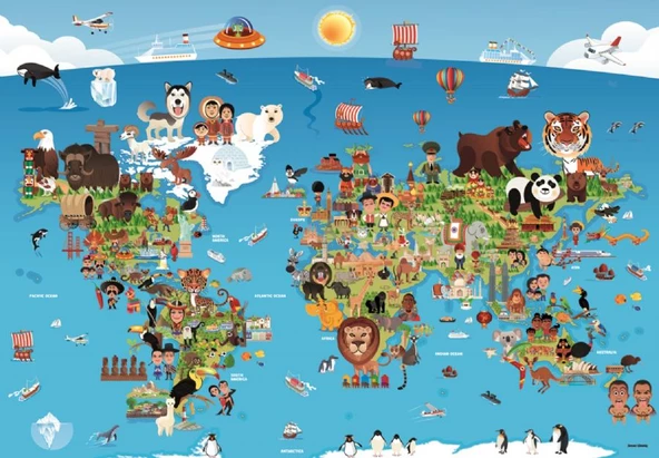 Anatolian 260 Parça Karikatür Dünya Haritası Puzzle ürün görseli 1