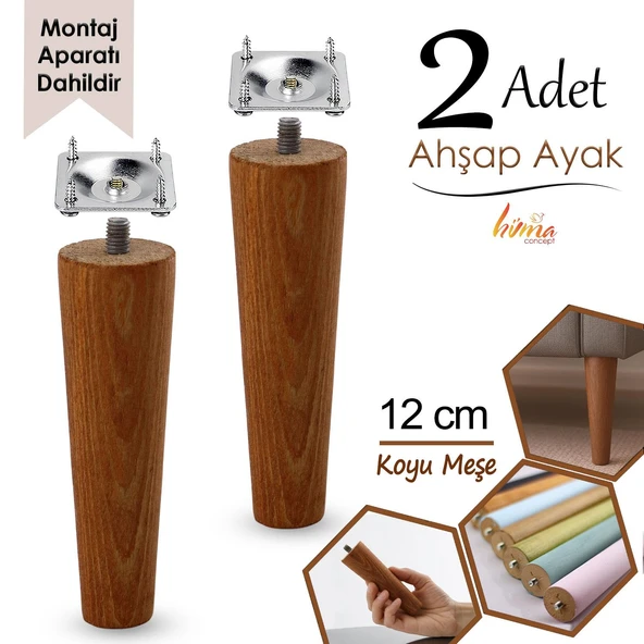 2 Adet Ahşap Ayak 12 Cm Koyu Meşe M8 Civatalı Bağlantı Aparatlı Dolap Mobilya Koltuk Kanepe Destek Ayağı Ayakları ürün görseli 1