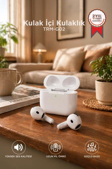 Bluetooth Kulaklık Kulak İçi Anc Kablosuz Kulaklık TRM-GO2 Beyaz ürün görseli 1