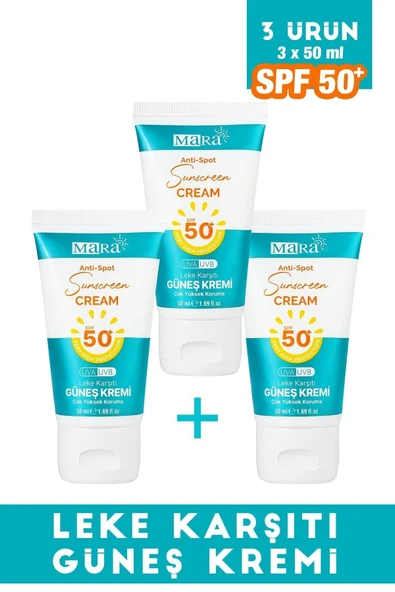 Spf 50+ Leke Karşıtı Yüz Güneş Kremi Tüm Cilt Tipleri Için 50 Ml 3 Adet ürün görseli 1