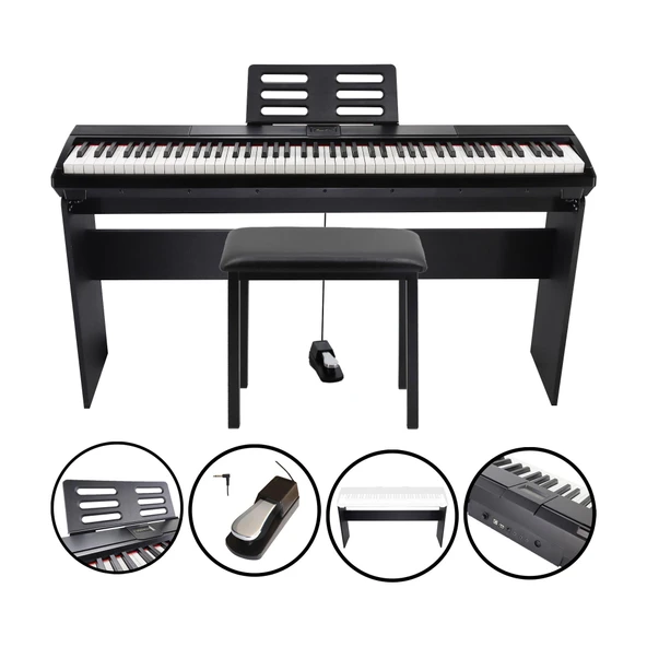 Jwin Sapphire SDP-110 Çekiç Aksiyonlu 88 Tuşlu Dijital Piyano + Tabure - Siyah ürün görseli 1