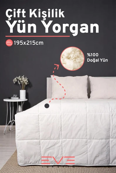 %100 Merinos Kuzu Yünlü Pamuklu Antialerjik Çift Kişilik Yorgan 195x215 Cm ürün görseli 1