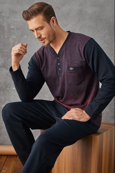 Kly 7033 Erkek Jivago Yaka Pijama Takım ürün görseli 1