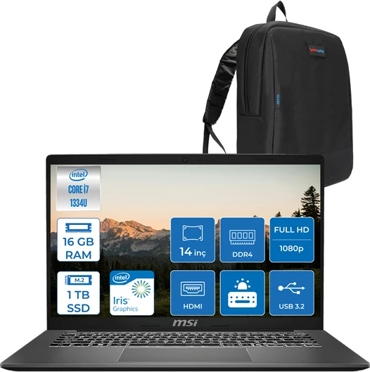 Msı Modern 14 Intel Core I5 1334U 16GB Ddr4 1tb SSD Intel Iris Xe Graphics 14.0" Fhd IPS Windows 11 Pro Taşınabilir Bilgisayar F13MGP02 + Zettausbbellek ürün görseli 1