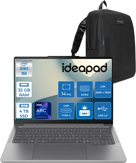 Lenovo Ideapad Pro 5 Ultra 9 285H 32GB Ddr5 4tb SSD Intel Arc 140T Gpu WIN11PRO 14" 2.8k OLED 1100NITS Displayhdr 120Hz  Taşınabilir Bilgisayar IP83JK0019TRTP04 + Zettaçanta ürün görseli 1