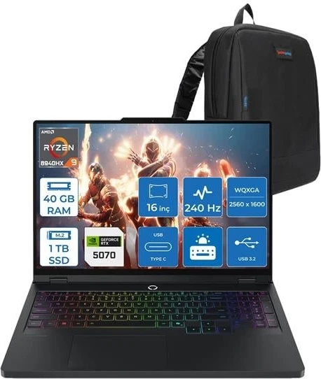 Lenovo Legion Pro 5 16ADR10 Amd Ryzen 9 8940HX 40GB Ddr5 1tb SSD 8GB/RTX50700/115W 16" Wqxga IPS 500NITS 240Hz Windows 11 Home Taşınabilir Bilgisayar 83LT0046TRH14 + Zettaçanta ürün görseli 1
