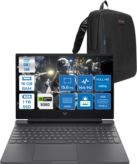Hp Victus Intel Core I7 240H 16GB Ddr5 1tb SSD 8GB/RTX5060 15.6" Fhd 144Hz IPS 62.5% Srgb Windows 11 Pro Taşınabilir Bilgisayar BV7W9EAH02 + Zettaçanta ürün görseli 1
