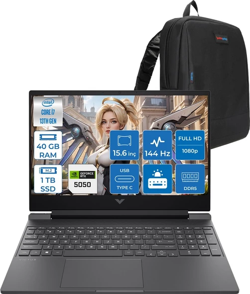 Hp Victus 15-WFA2036NT Intel Core I7 13620H 40GB 1tb SSD 8gb RTX5050 Freedos 15.6" Fullhd 144Hz 300NITS IPS Taşınabilir Bilgisayar C52QWEAF18 + Zetta Çanta ürün görseli 1
