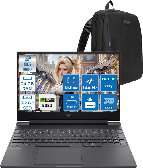 Hp Victus 15-WFA2036NT Intel Core I7 13620H 24GB 512GB SSD 8gb RTX5050 Freedos 15.6" Fullhd 144Hz 300NITS IPS Taşınabilir Bilgisayar C52QWEAF07 + Zetta Çanta ürün görseli 1