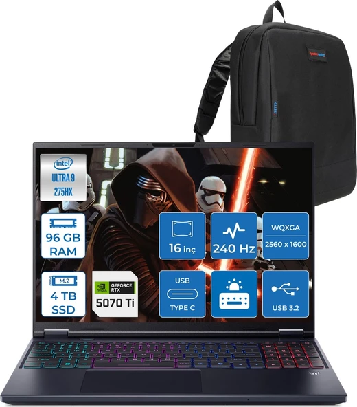 Acer Predator Helıos Neo 16 Aı Core™ Ultra 9 275HX 96GB Ddr5 4tb SSD 12GB/RTX5070Tİ/170W Gddr7 16inç Qhd+ 2560 x 1600 240Hz IPS Freedos Gaming BILG.NHQX2EY002F30+ZETTAÇANTA ürün görseli 1