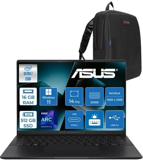 Asus Vivobook S14 Intel Core Ultra 7 258V 32GB Ddr5 512GB SSD Intel Arc Graphics WIN11PRO 14" Wuxga OLED 600NITS Taşınabilir Bilgisayar S5406SAP01 + Zettaçanta ürün görseli 1