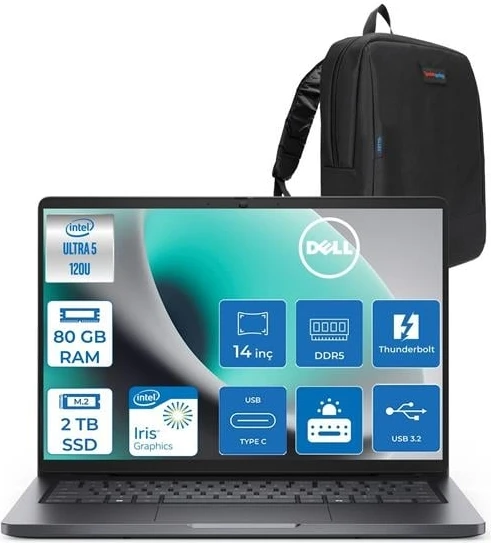 Dell Pro 14 Intel Core 5 120U 80GB Ddr5 2tb SSD Intel Graphics 14" Fhd+ IPS 300NITS Windows 11 Pro Taşınabilir Bilgisayar PC14250C516520H23 + Zettaçanta ürün görseli 1