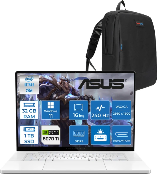 Asus Rog Zephyrus G16 GU605CR Intel Core Ultra 9 285H Aı 32GB 1tb SSD RTX5070TI-12GB 120W WIN11PRO 16" OLED 2.5k 240Hz 0.2ms 550 Nits Wqxga (2560 x 1600) Taşınabilir Bilgisayar WQR204113+ZETTAÇANTA ürün görseli 1