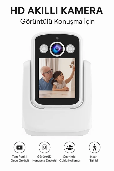 HD Akıllı Kamera Wi-Fi Destekli, Görüntülü Konuşma Destekli , Gece Görüşü, İnsan Takibi CR08 ürün görseli 1