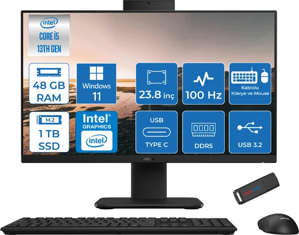 Asus V440VAK Intel Core İ5-13420H 48GB Ddr5 1tb SSD 23.8" Fhd 100HZ 250NITS WIN11PROSIYAH Allınone Bilgisayar BSI58512B0DP23+ZETTAUSBBELLEK ürün görseli 1