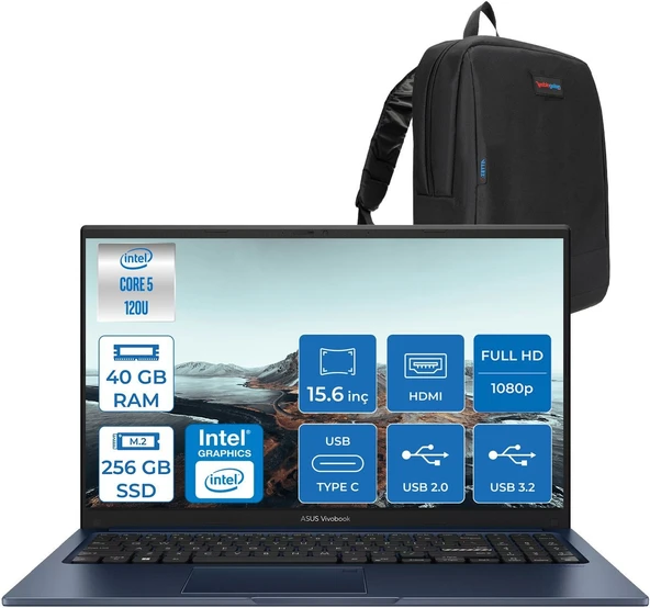 Asus Vivobook X1504VA 15 1.nesil Core 5 120U-40GB-256GB SSD Fhd 15.6inc-Freedos Taşınabilir Bilgisayar ZNJ2861F11+ZETTAÇANTA ürün görseli 1