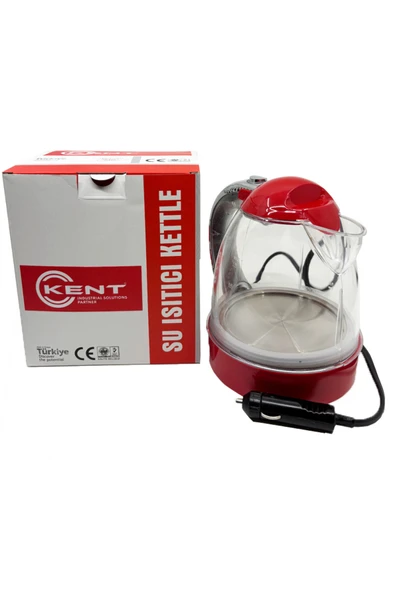 KENT 12 Volt Araç Içi Oto Su Isıtıcı Kettle Çaydanlık 1 Lt Kırmızı ürün görseli 1