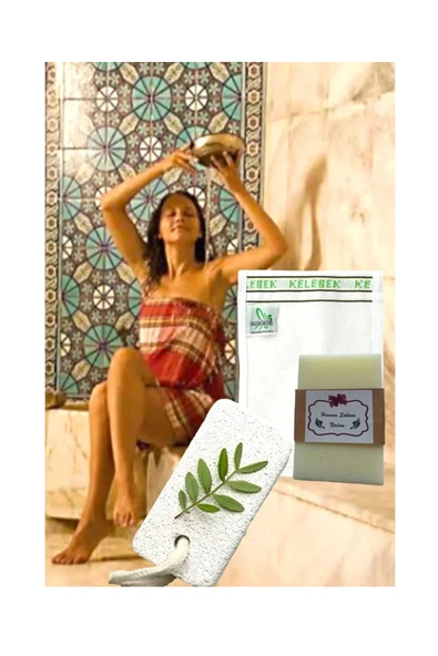 3'lü Geleneksel Türk Hamam Seti Hamam Kokulu Sabun Ponza Taşı Kese Spa Banyo Klasik Hediye Seti ürün görseli 1