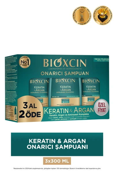 Bioxcin Keratin & Argan Onarıcı Bakım Şampuan 300 ml 3 Al 2 Öde - Yıpranmış Ve Hassas Saçlar ürün görseli 1