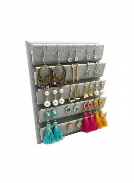 Süet Kumaş 20/16 Cm Gri Renk Ayaklı Küpe Standı ürün görseli 1