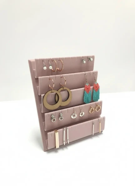 Süet Kumaş 20/16 Cm Pembe Renk Ayaklı Küpe Standı ürün görseli 1
