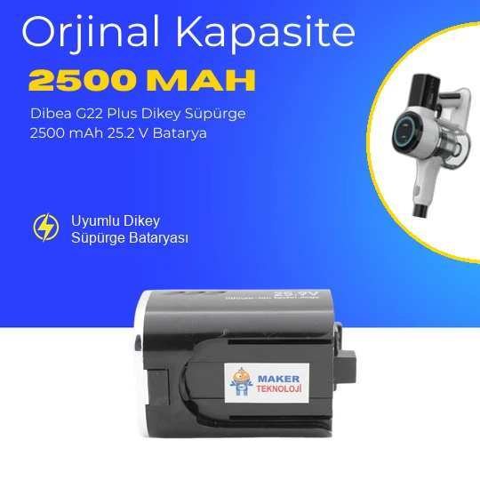 Dibea G22 Plus Dikey Süpürge 2500 mAh 25.2 V  Batarya – Orjinal Uyumlu Uzun Ömürlü, Yüksek Performans Pil ürün görseli 1