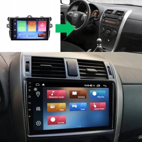 Toyota Corolla (Izgarasız Çerçeve) Android Multimedya Sistemi 4-64 Cadence (2007-2013) ürün görseli 1